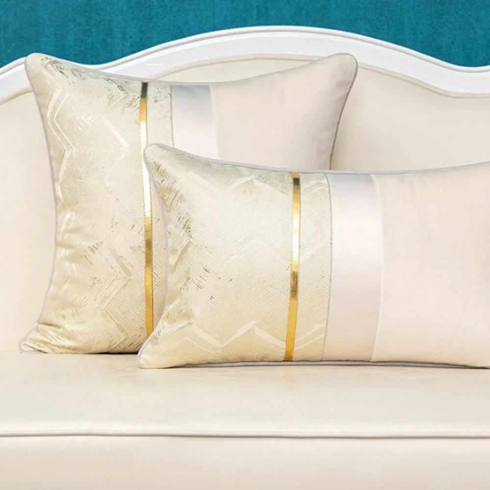 Luxury Home | Luxe Beige Modern Velvet & Jaquard Chevron Throw Pillow Cover